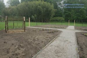 the log cabin, and lettuce planted in spokes