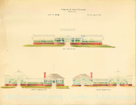 Original rendering of Blithewold's Lord & Burnham Greenhouse Complex